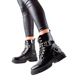 TRENDI Stylowe Workery Z Dżetami czarne