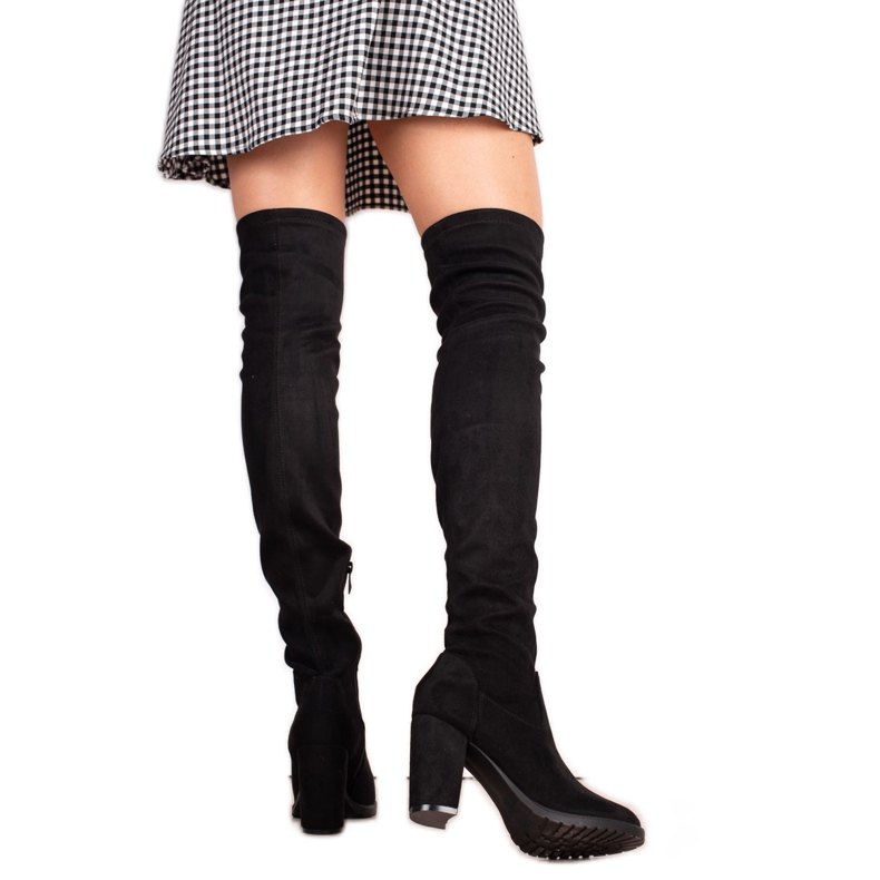 TRENDI Wysokie Zamszowe Kozaki czarne