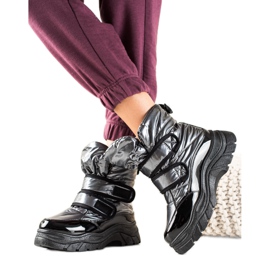 TRENDI Błyszczące Śniegowce Na Rzep czarne srebrny