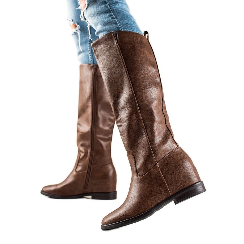 TRENDI Brązowe Kozaki Na Koturnie