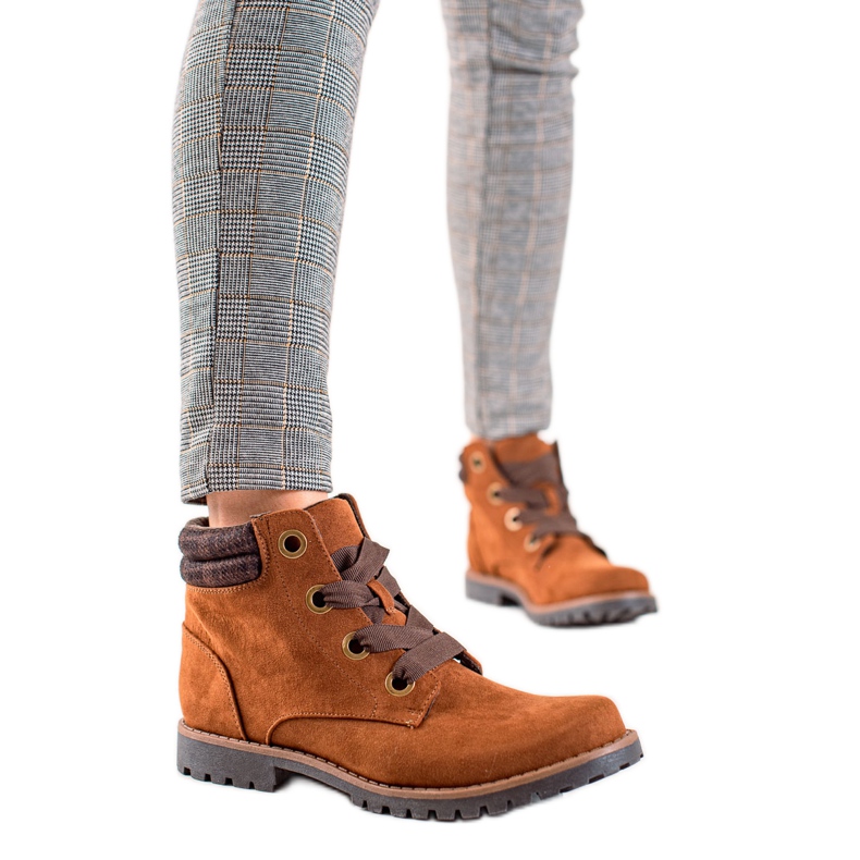 TRENDI Zamszowe Botki Traperki brązowe