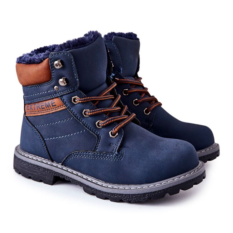 PA1 Dziecięce Traperki Ocieplane Granatowe Graves brązowe