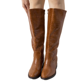 Brązowe kozaki w motywie skóry krokodyla Daoust