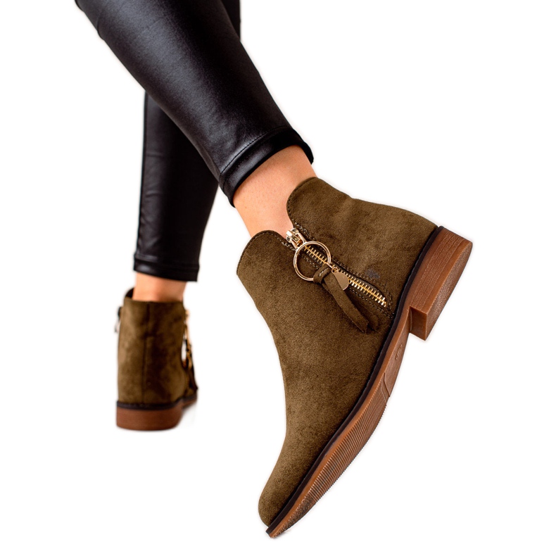 Super Me Botki Ze Złotym Suwakiem zielone