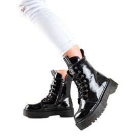 Filippo Skórzane Workery Na Platformie czarne