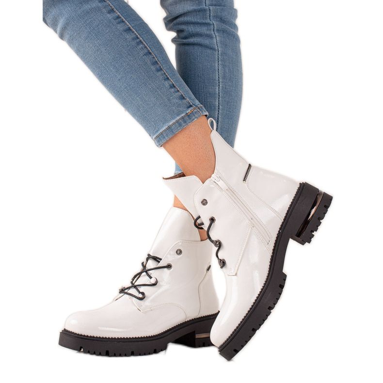 Modne Sznurowane Workery Sergio Leone białe