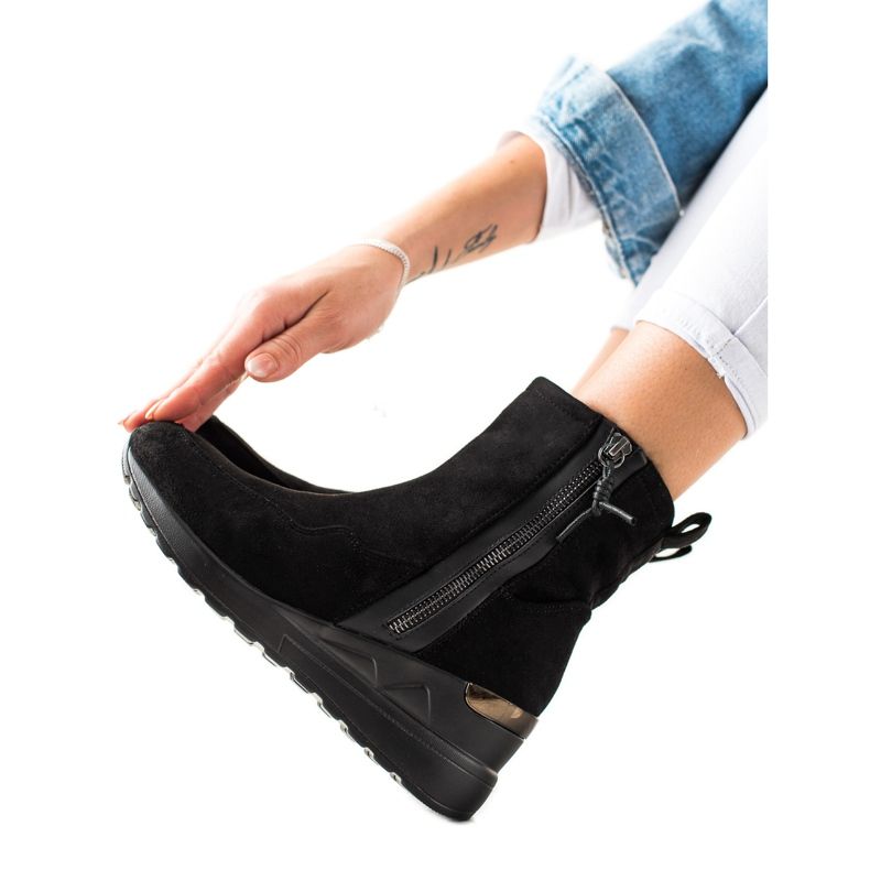 Evento Zamszowe botki na koturnie czarne