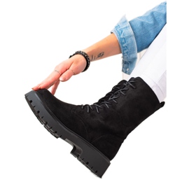 Bona Czarne Botki Traperki Z Zamszu