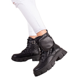 Best Shoes Pikowane Traperki Z Kieszonką czarne