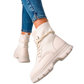 TRENDI Sznurowane Beżowe Botki beżowy