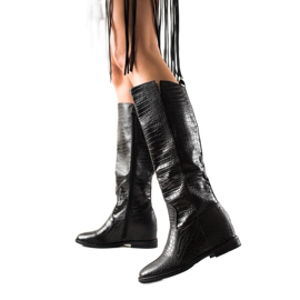 TRENDI Kozaki Z Eko Skóry Na Koturnie czarne