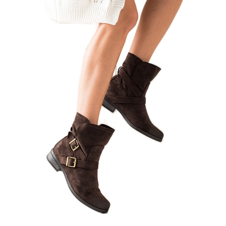 W. Potocki Wsuwane zamszowe botki Potocki brązowe