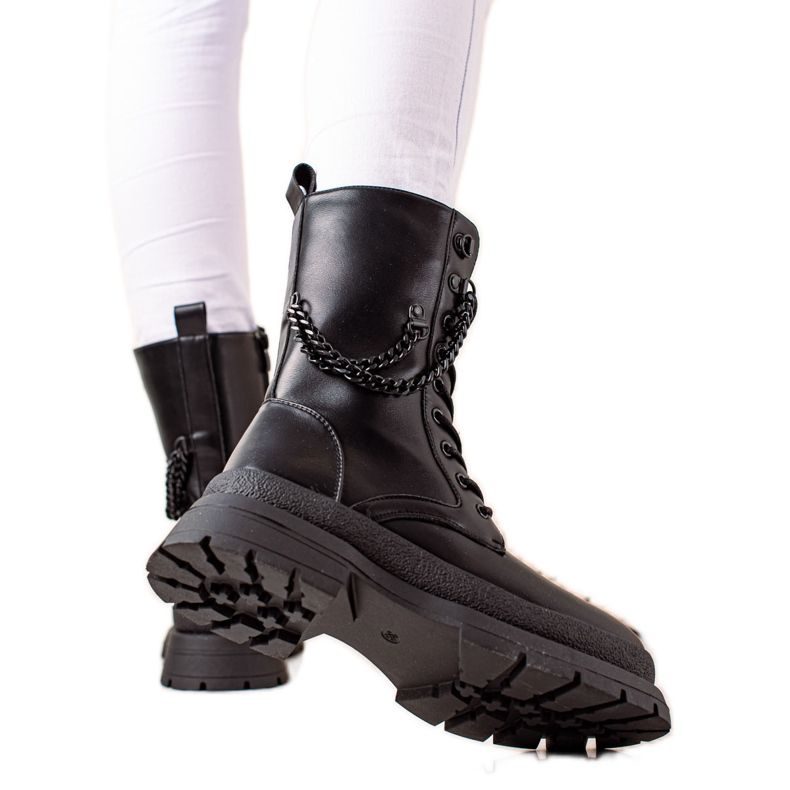 Bona Ocieplane Workery Z Łańcuszkiem czarne