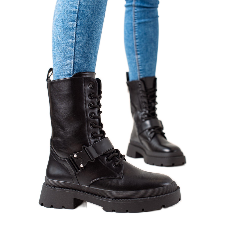 Seastar Czarne Workery Z Klamrą