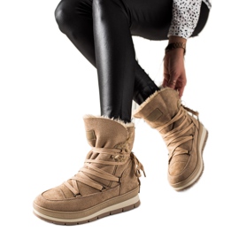 TRENDI Brązowe Śniegowce Z Zamszu beżowy