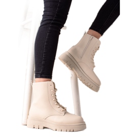 TRENDI Klasyczne Beżowe Trapery Na Platformie beżowy