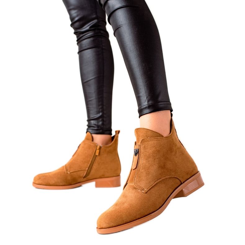 Camo Ocieplane Botki Na Suwak brązowe żółte