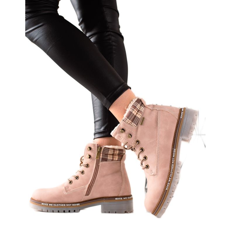 Goodin Ocieplane Traperki Z Eko Skóry różowe