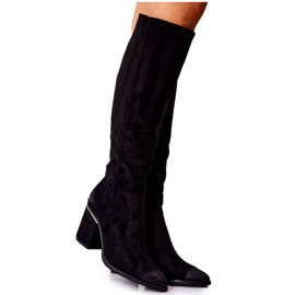 POTOCKI Zamszowe Kozaki Na Słupku Czarne Corises