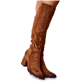 POTOCKI Zamszowe Kozaki Na Słupku Camel Corises brązowe