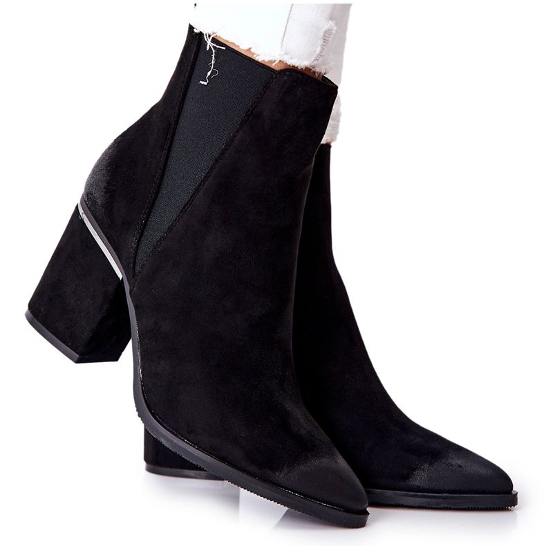 POTOCKI Zamszowe Botki Na Obcasie Czarne Coriseis