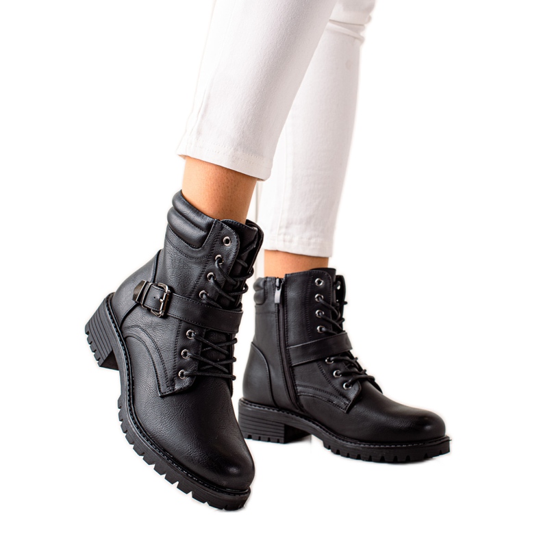 Anesia Paris Czarne Workery Ze Sprzączką