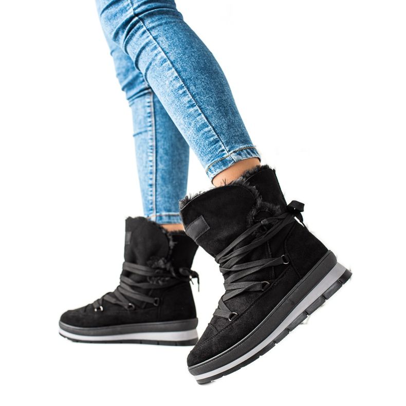 TRENDI Czarne Śniegowce Z Zamszu