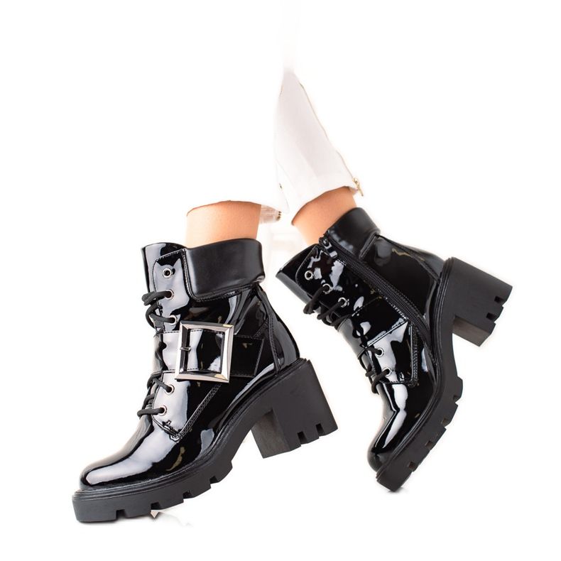 Evento Lakierowane Workery Na Obcasie czarne