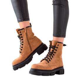 Super Me Zamszowe Brązowe Traperki beżowy