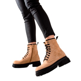 Super Me Zamszowe Beżowe Traperki beżowy