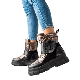 TRENDI Ciepłe Śniegowce Na Rzep czarne złoty