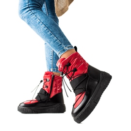 TRENDI Wygodne Śniegowce Na Platformie czarne czerwone