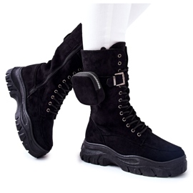 Zamszowe Botki Na Platformie Z Nerką Czarne Issanti