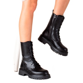 Bona Czarne Botki Traperki Z Eko Skóry