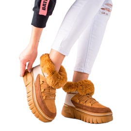 TRENDI Śniegowce Na Platformie Z Futerkiem beżowy brązowe