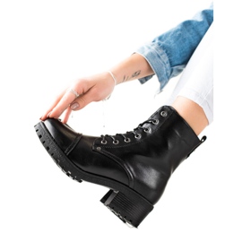 TRENDI Botki Na Płaskim Obcasie czarne