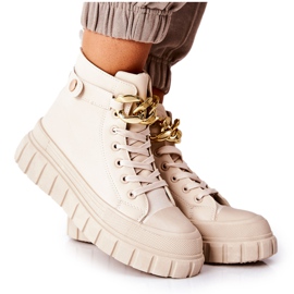 Wysokie Trampki Na Platformie Beżowe Standies beżowy złoty