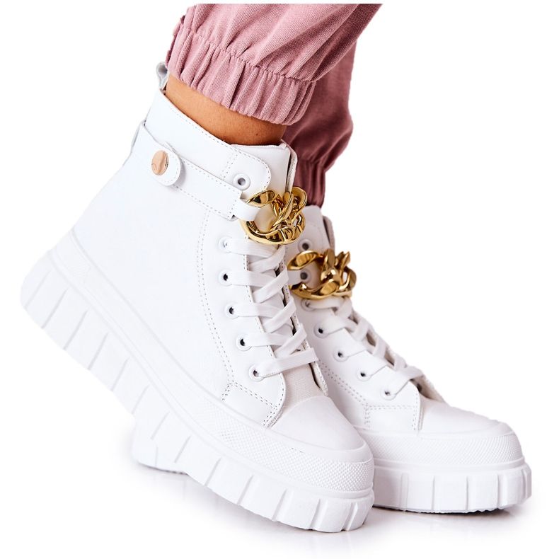 Wysokie Trampki Na Platformie Białe Standies złoty