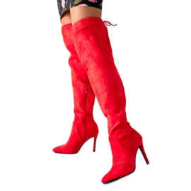 Small Swan Zamszowe Kozaki Na Szpilce czerwone