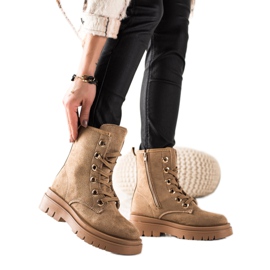 TRENDI Brązowe Trapery Z Zamszu beżowy