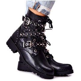 Skórzane Botki Z Paskami Zwierzęcy Wzór Czarne Kepherine