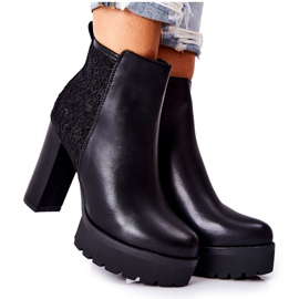 PS1 Wysokie Skórzane Botki Na Słupku Czarne Diomice