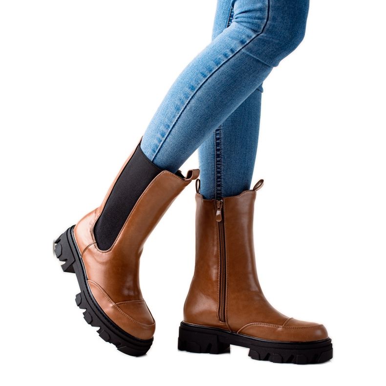 Small Swan Wysokie Botki Na Platformie brązowe