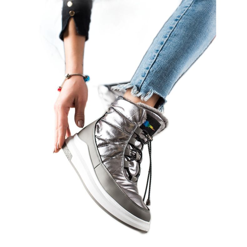 TRENDI Modne Błyszczące Śniegowce srebrny