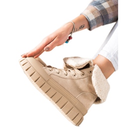 TRENDI Botki Sneakersy Z Kożuszkiem beżowy