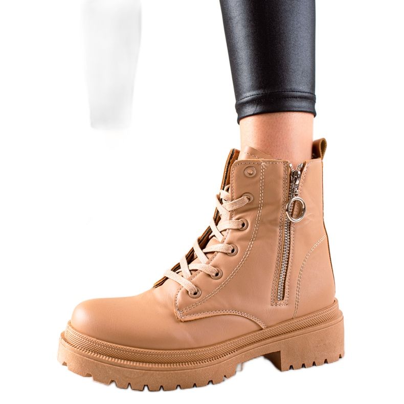 TRENDI Brązowe Traperki Z Suwakiem