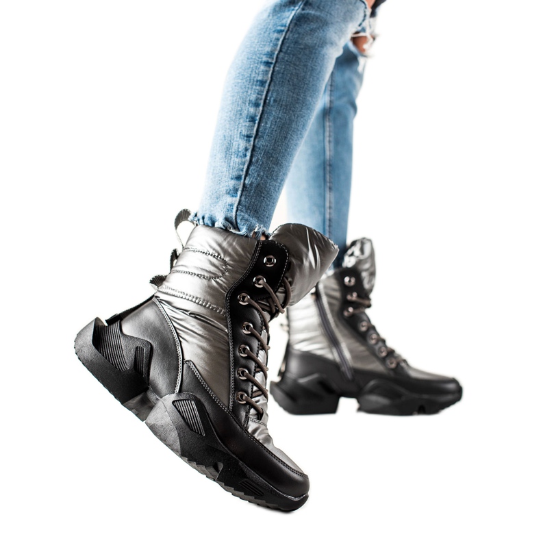 Seastar Ciepłe Modne Śniegowce srebrny szare