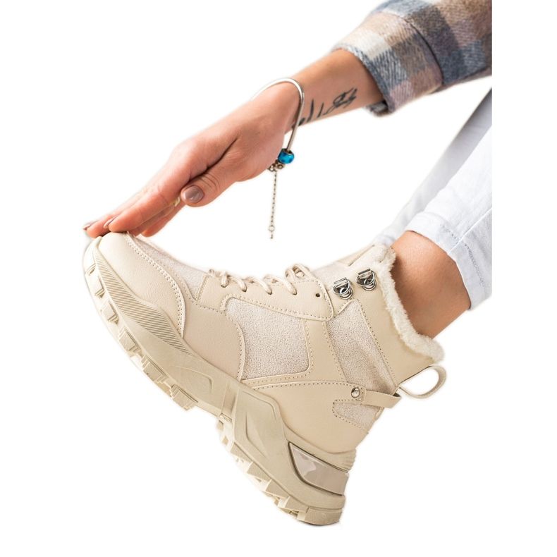 TRENDI Ocieplane Sznurowane Botki beżowy