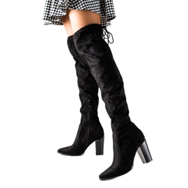 Lucky Shoes Czarne Muszkieterki Na Obcasie