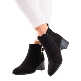 TRENDI Klasyczne Zamszowe Botki Na Obcasie czarne